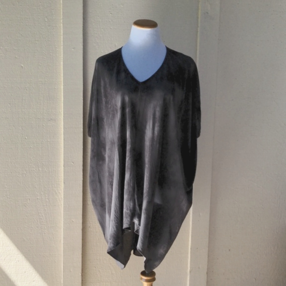 Eileen Fisher Charcoal V Neck Wedge Tunic Crystalline Silk Shibori